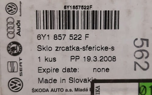 PRAWE SZKŁO LUSTERKO WKŁAD FABIA I 6Y1857522F ORYG