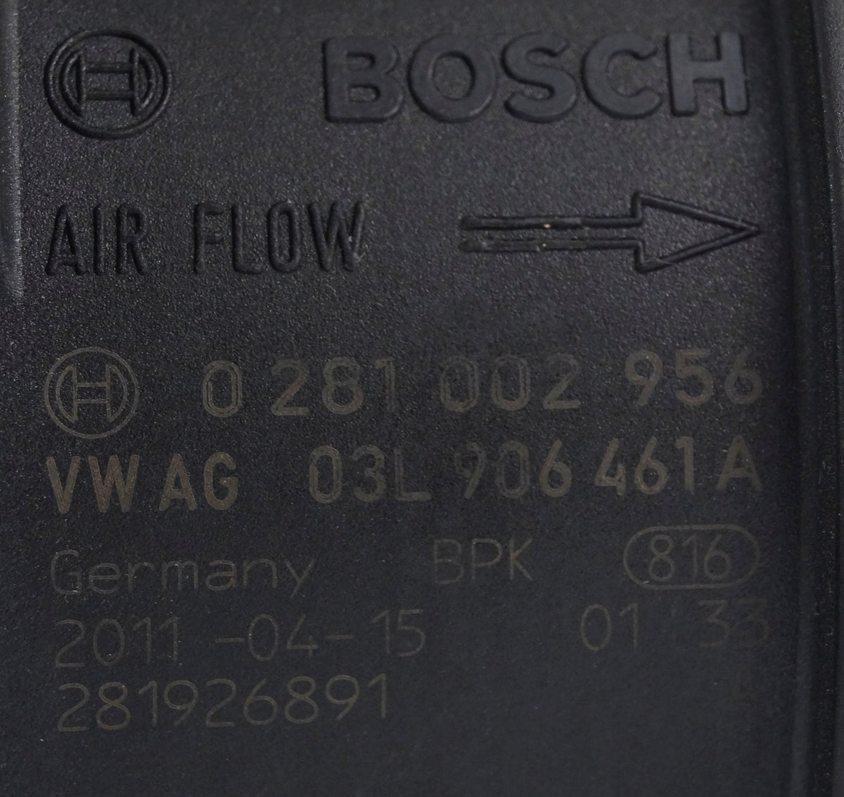 PRZEPŁYWOMIERZ 03L906461A 2.0 TDI VW AUDI VAG OE ORYGINAŁ BOSCH 0281002956