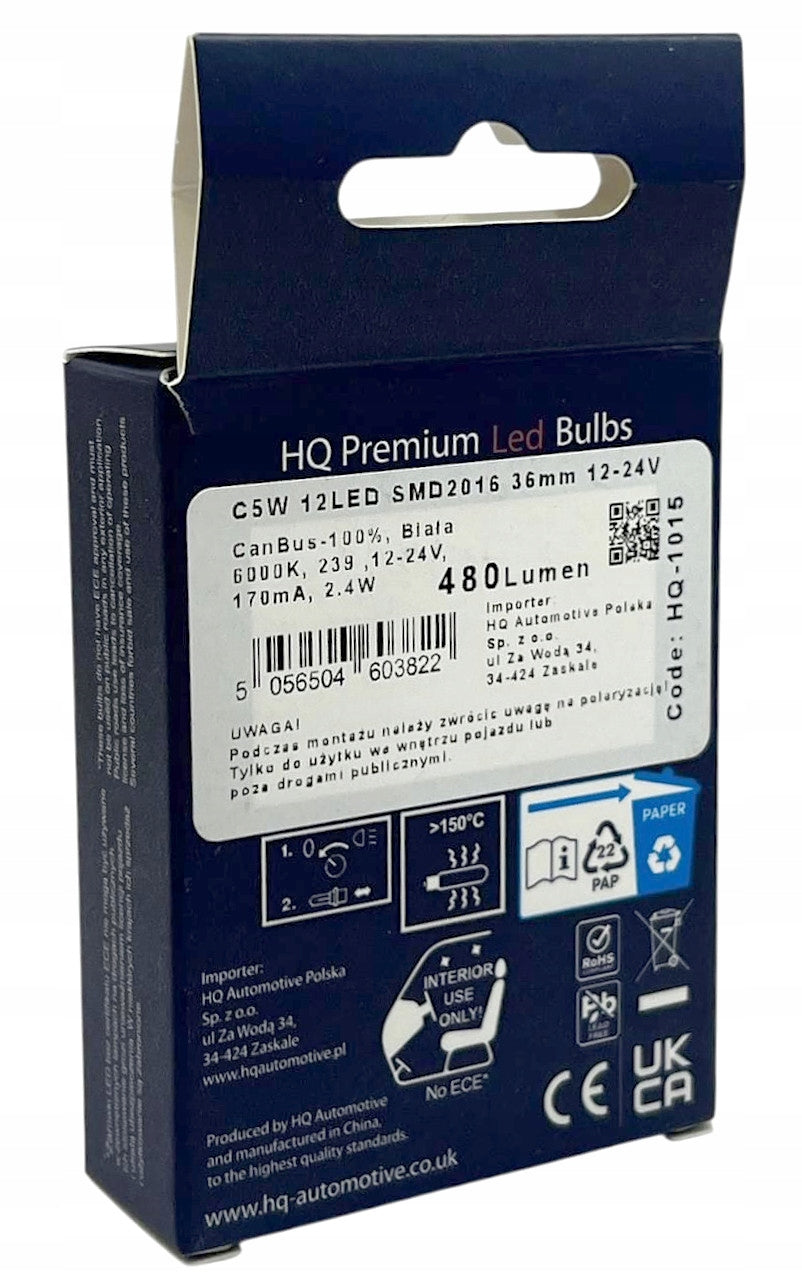 ŻARÓWKI LED C5W 36mm 12LED CANBUS 6000K 12-24V ZESTAW - 2 SZTUKI