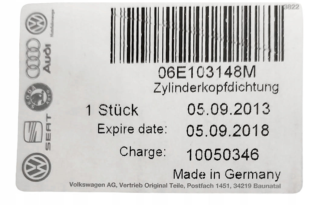 NOWA ORYGINALNA USZCZELKA GŁOWICY AUDI A6 C7 A8 D3 2.8 3.2 TSI 06E103148M