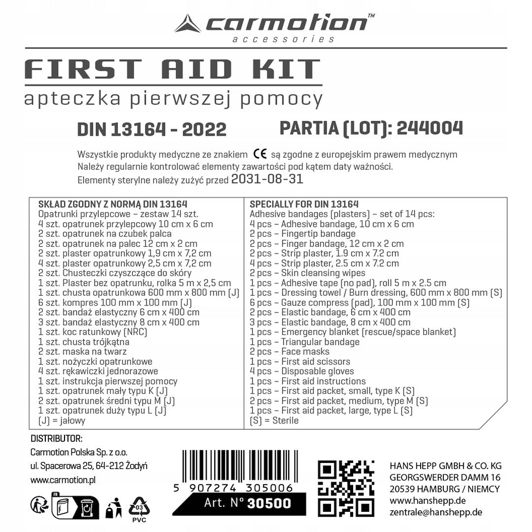 APTECZKA PIERWSZEJ POMOCY DIN 13164 - 2022 SAMOCHODOWA UNIA EUROPEJSKA